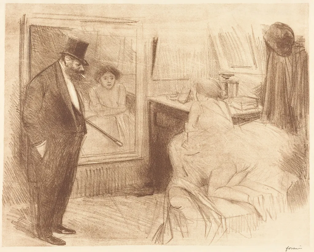La loge de la danseuse (2e planche) (The Dancer's Dressing Room) (second plate), by Jean-Louis Forain, ink, 1894