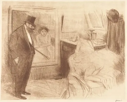 La loge de la danseuse (2e planche) (The Dancer's Dressing Room) (second plate), by Jean-Louis Forain, ink, 1894