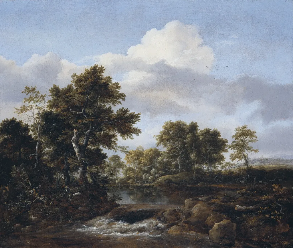 Wooded Landscape with a Stream, by Jacob van Ruisdael, oil, 1670