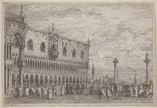 La Piera del Bando. V., by Canaletto, ink, 1740