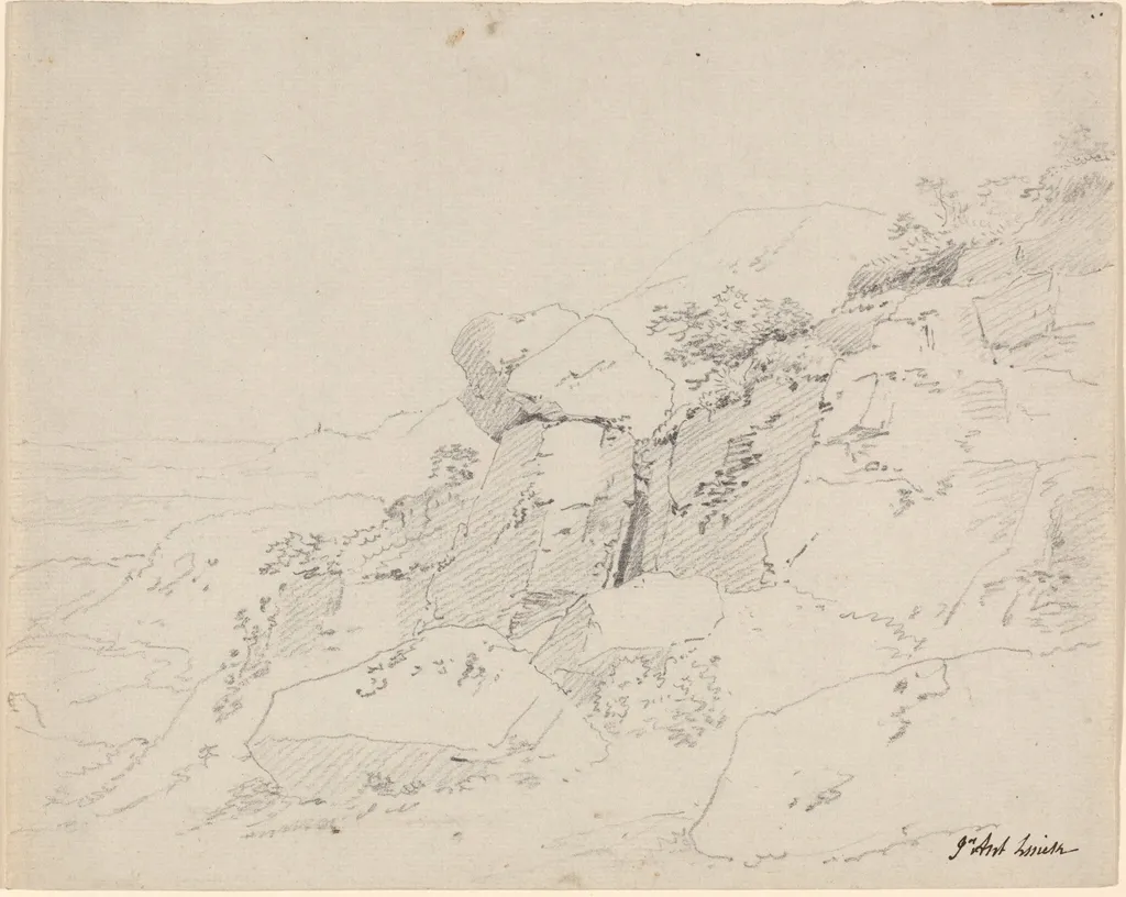 Glacial Boulders at the Edge of a Mountain, by Jean Antoine Linck, graphite, 1805