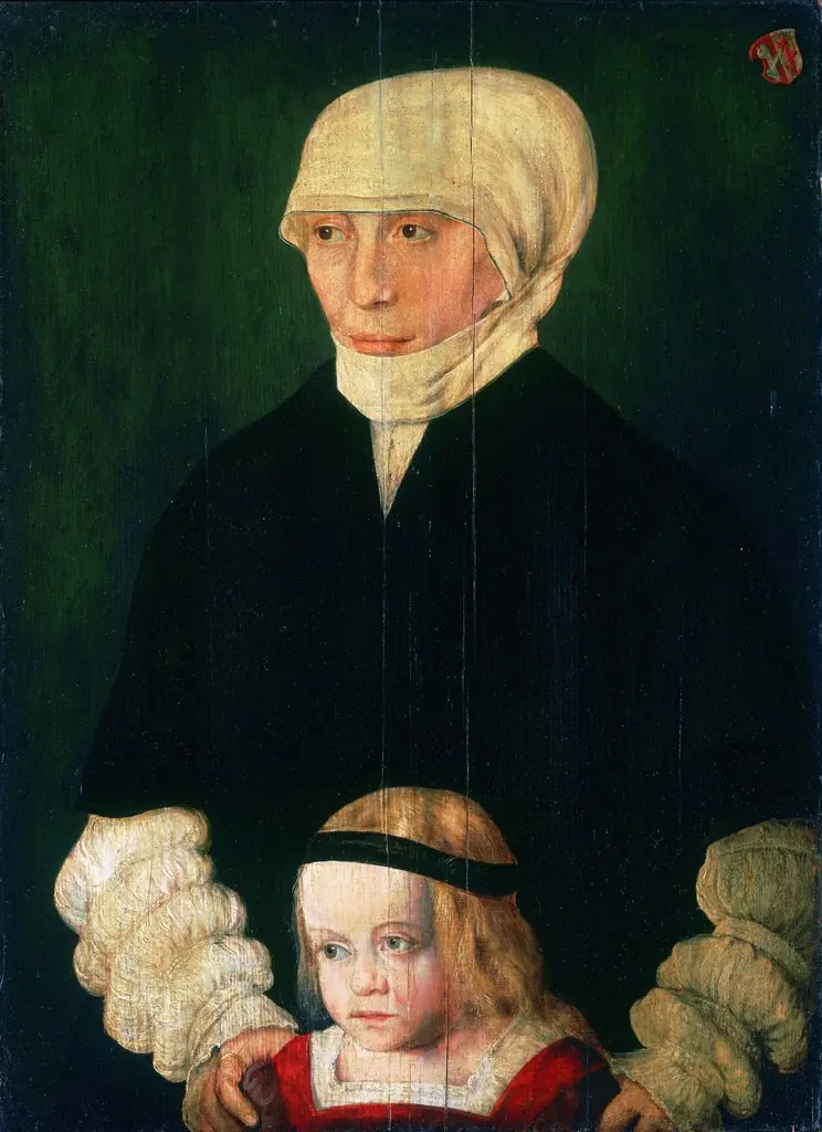 Portrait of Margaret Urmiller, née Schwab, and Her Daughter, by Barthel Beham, oil, 1525