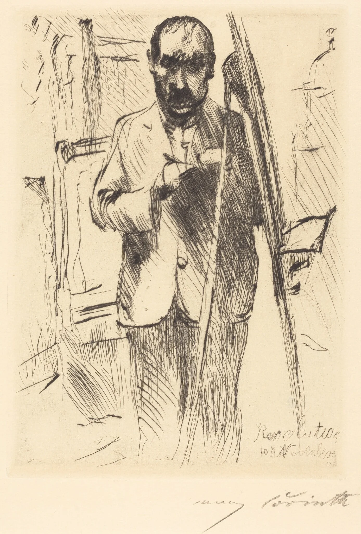 Selbstbildnis an der Staffelei (Self-Portrait with Easel), detail