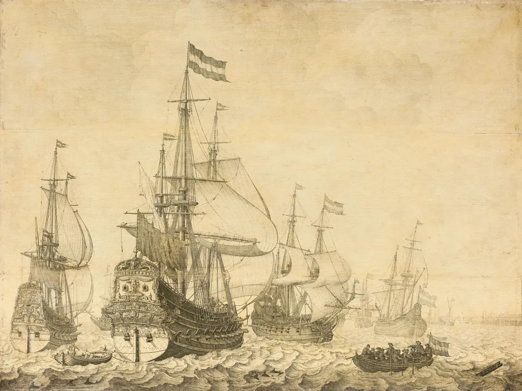 "Seascape with the Dutch Men-of-War including the "Drenthe" and the "Prince Frederick-Henry"", by Willem van de Velde the elder, unspecified, 1650
