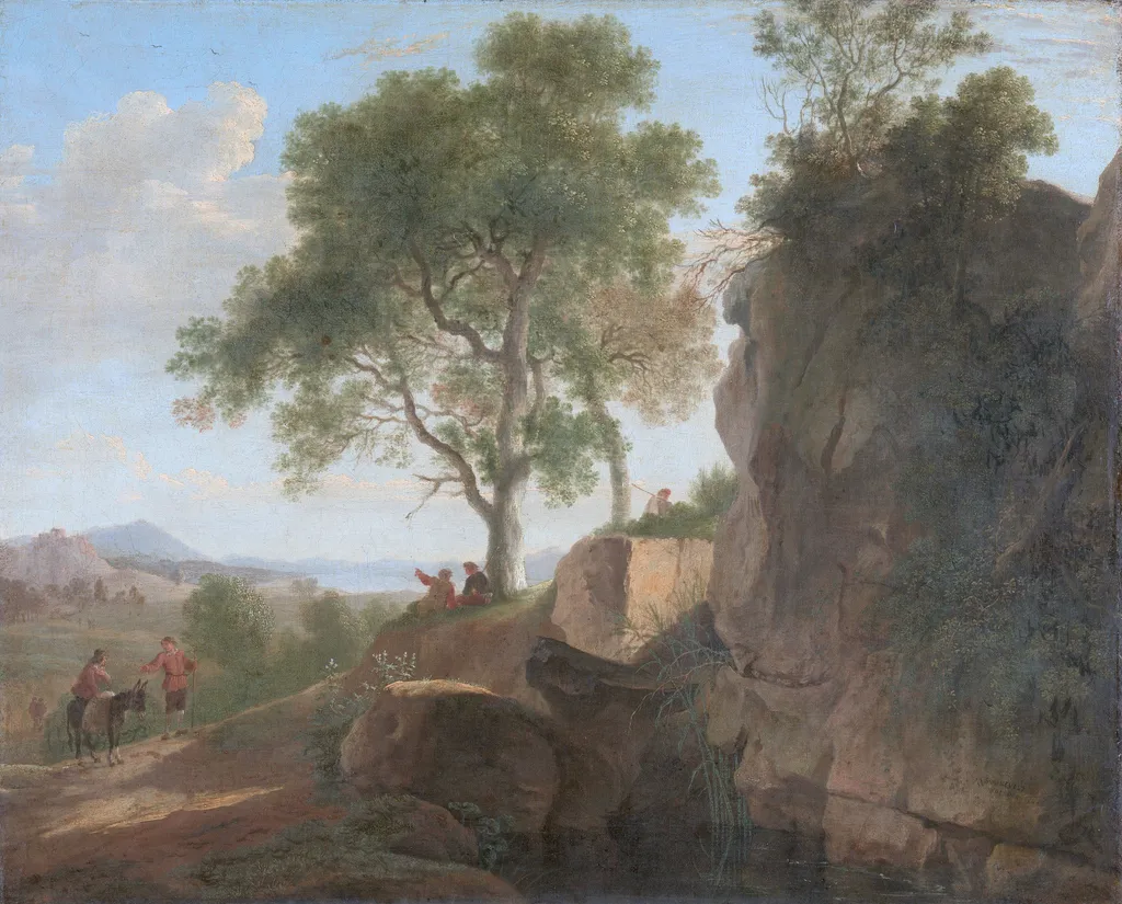 Italian landscape, by Herman van Swanevelt, oil, 1643