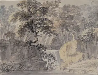 Waterfall in a wood, by Amos Green, watercolor, 1755