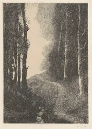 Landscape with Birch Trees (Le Paysage aux Bouleaux), by Alphonse Legros, ink, 1878