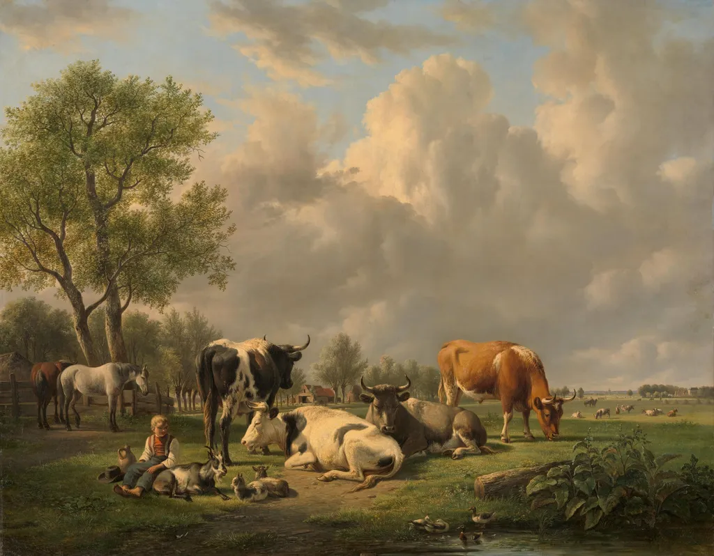 Meadow with Animals, by Jan van Ravenswaay, unspecified, 1828