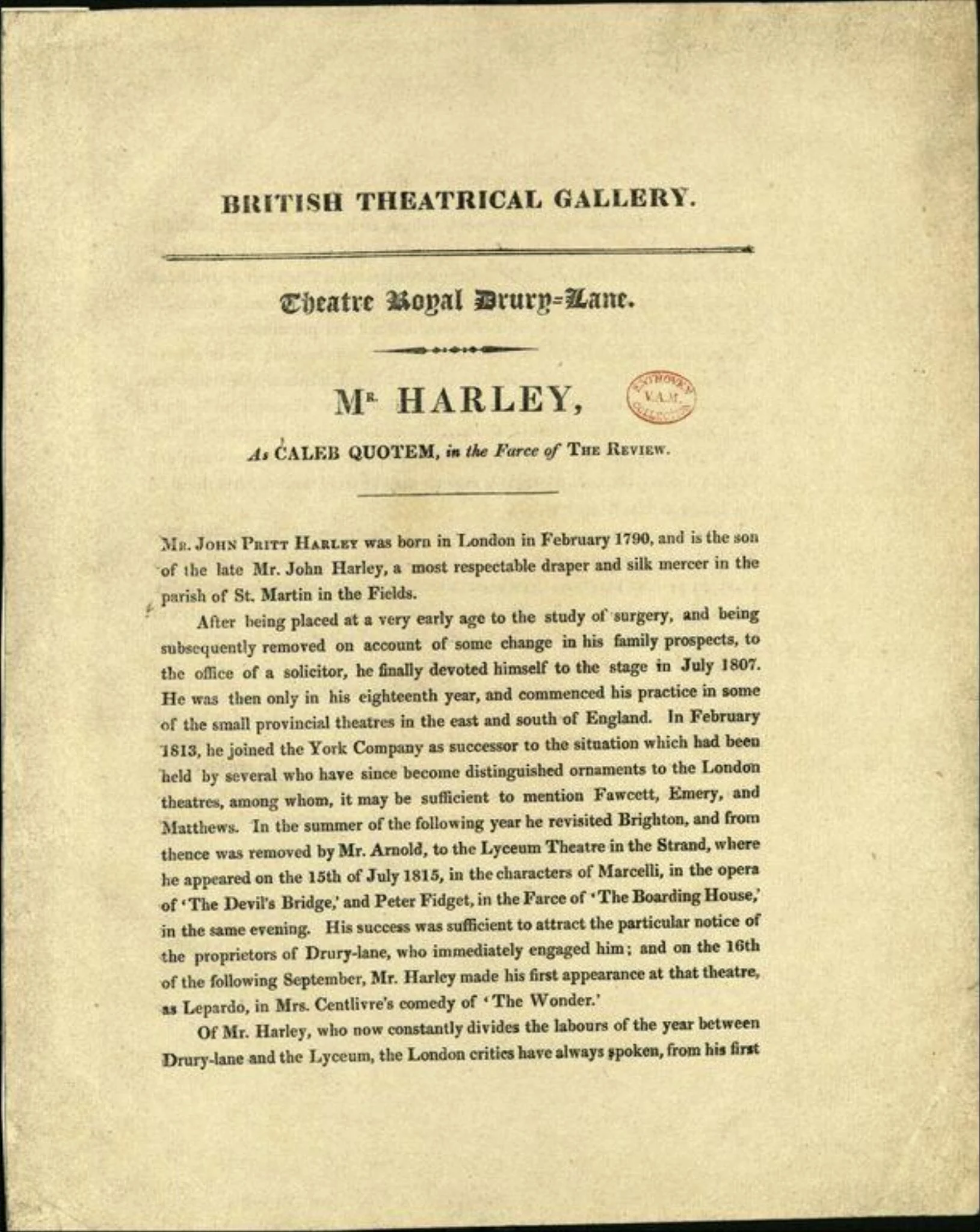 British Theatrical Gallery, detail