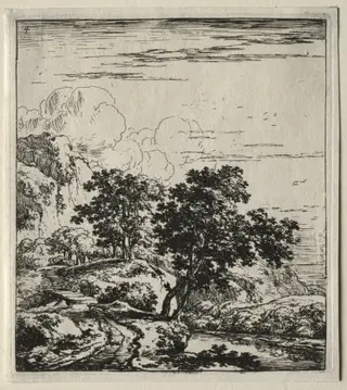 Le sentier au bord de la rivière et le petit pont du bois, by Herman Naiwincx, 1646