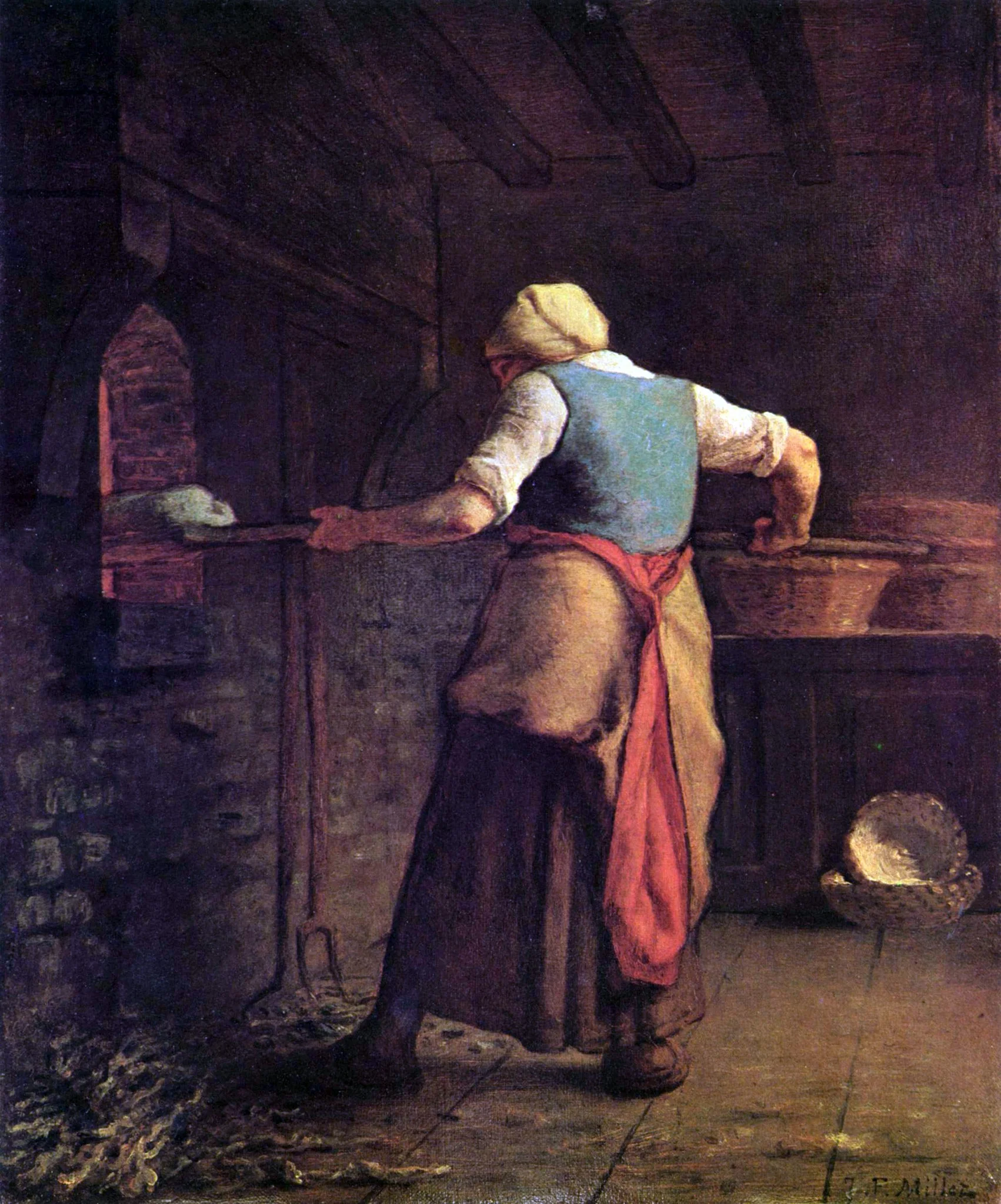 A woman baking bread, detail