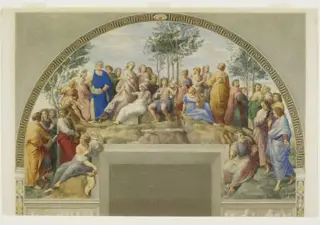 Copy after Raphael’s fresco representing the ‘Poets on Mount Parnassus’ in the Stanza della Segnatura (Vatican Palace, Rome, 1510-11), 1864-66, by Cesari Mariannecci, watercolor, 1865