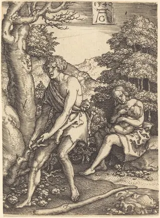 Adam and Eve at Work, by Heinrich Aldegrever, ink, 1540