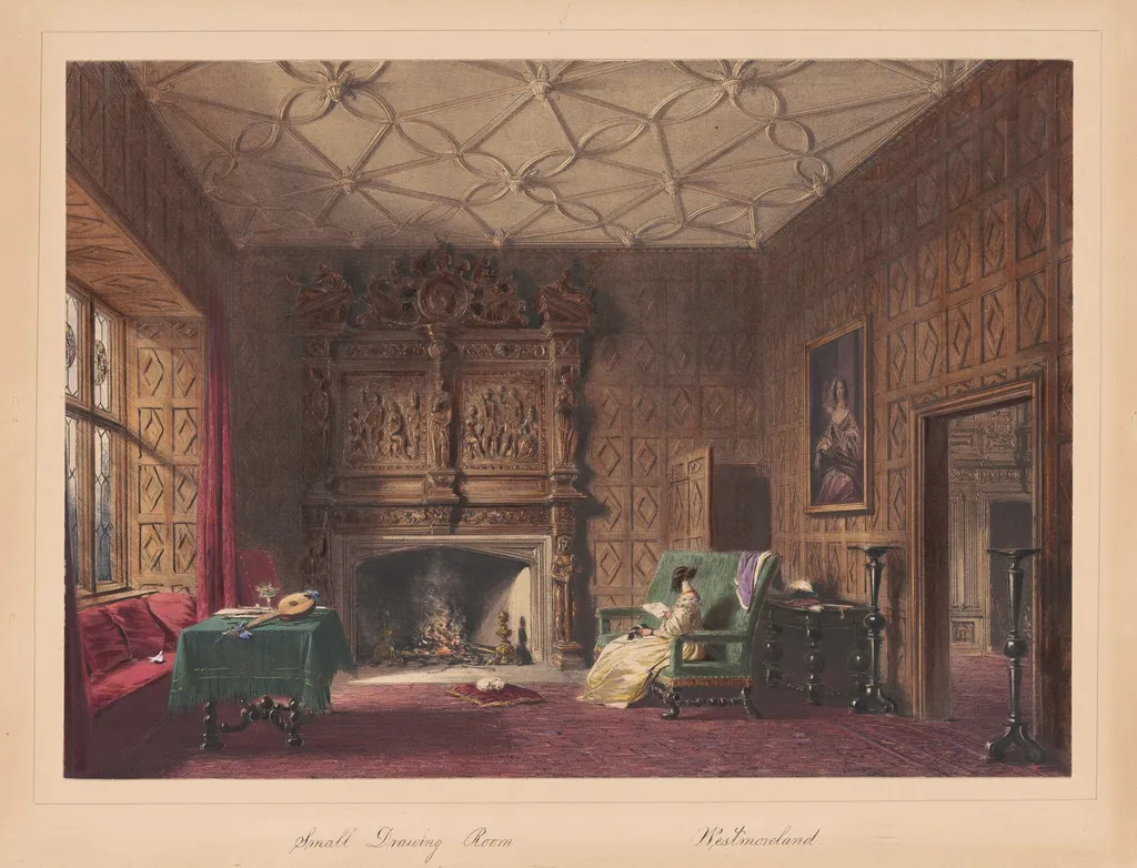 Small Drawing Room, Levens, Westmorland, by Joseph Nash, ink, 1849