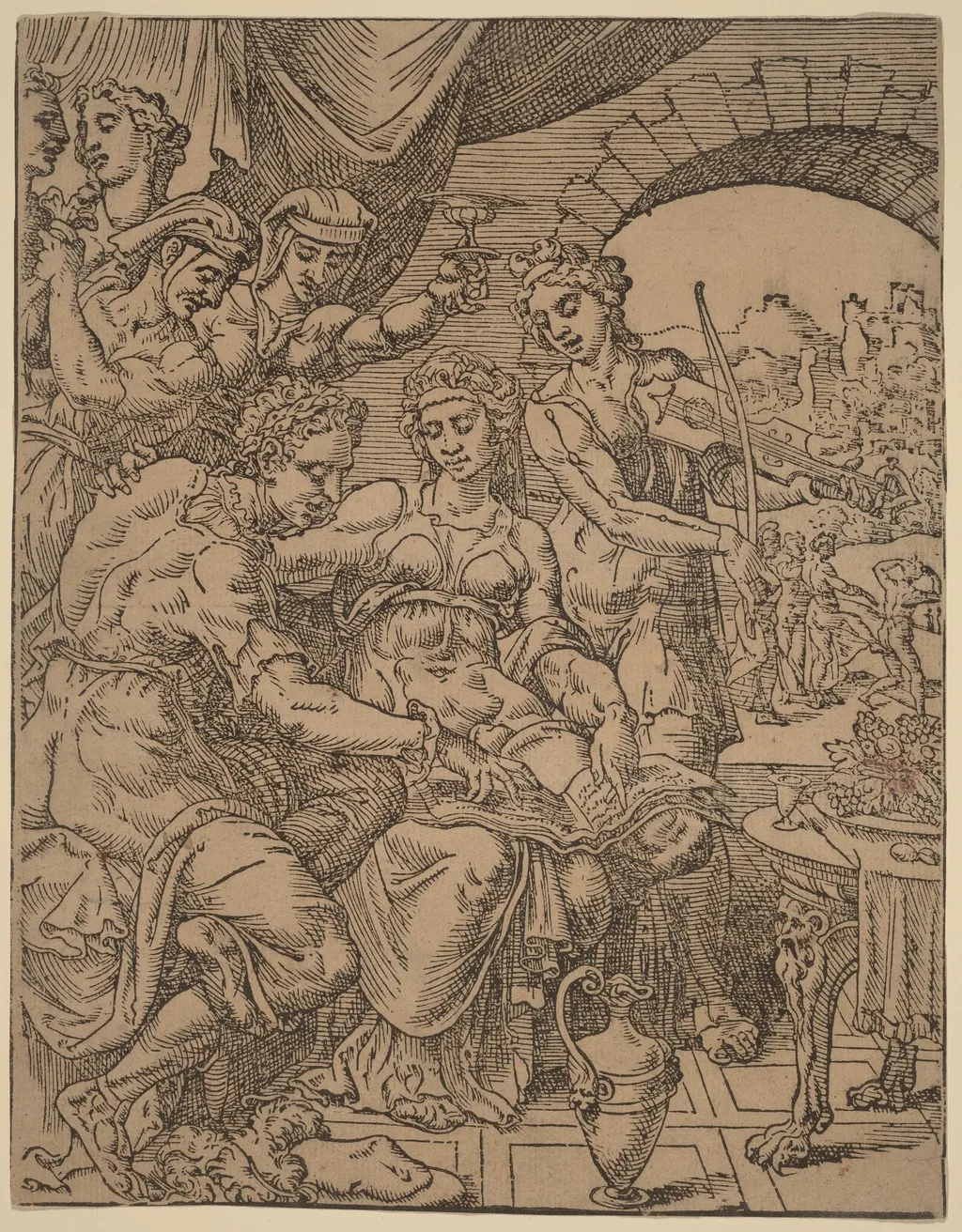 The Prodigal Son Squandering His Inheritance on Harlots, by Dirck Volckertz Coornhert, ink, 1548