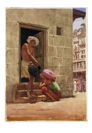 A Drink by the Way: Street Scene in Bombay, by John Griffiths, watercolor, 1876