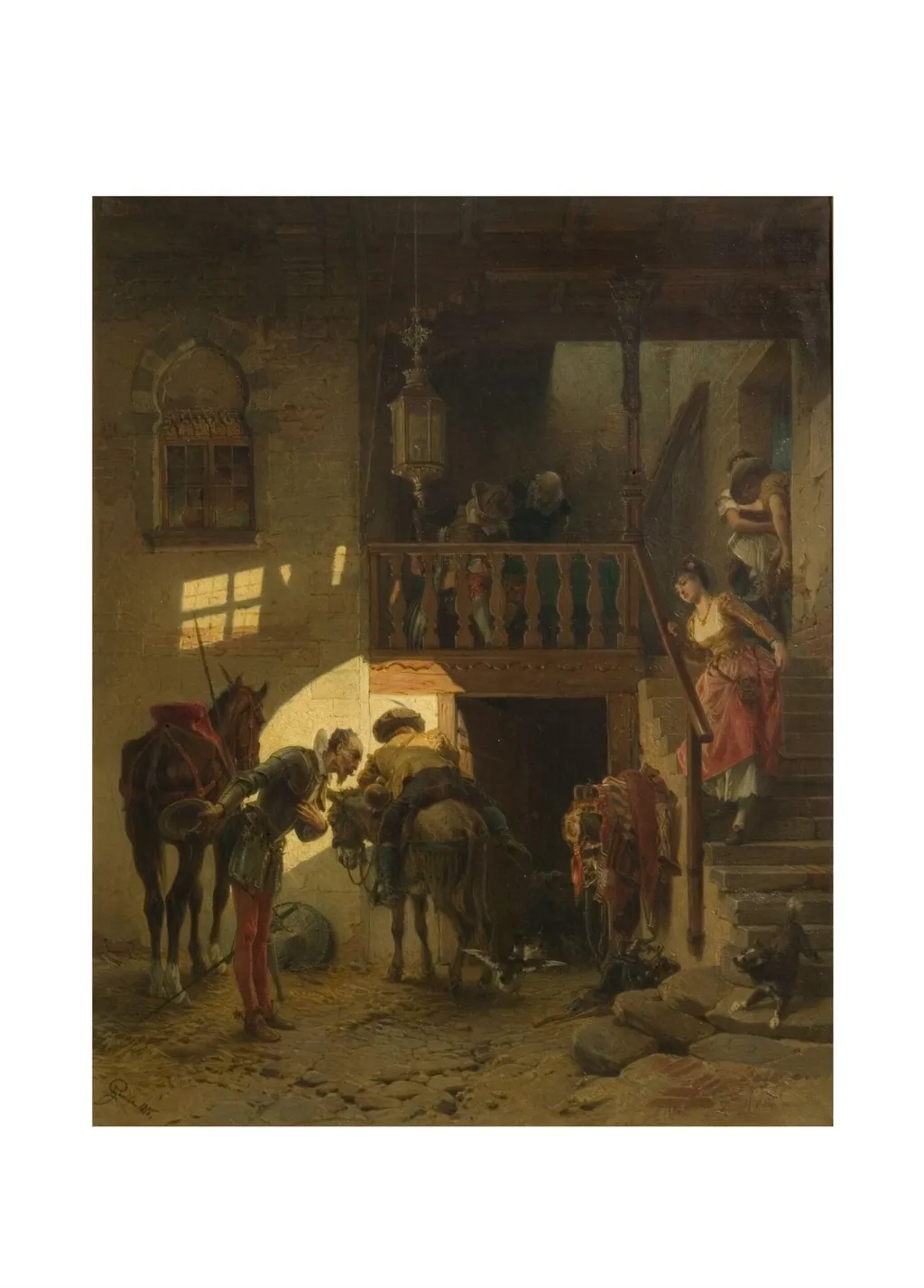 Don Quixote at the Inn, by Enrico Gamba, oil, 1876