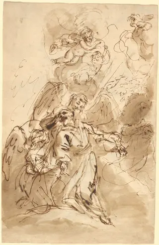 The Ecstasy of Saint Francis [recto], by Sebastiano Ricci, ink, 1713