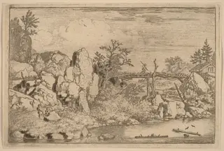 Two Logs in the Water, by Allart van Everdingen, ink, 1650