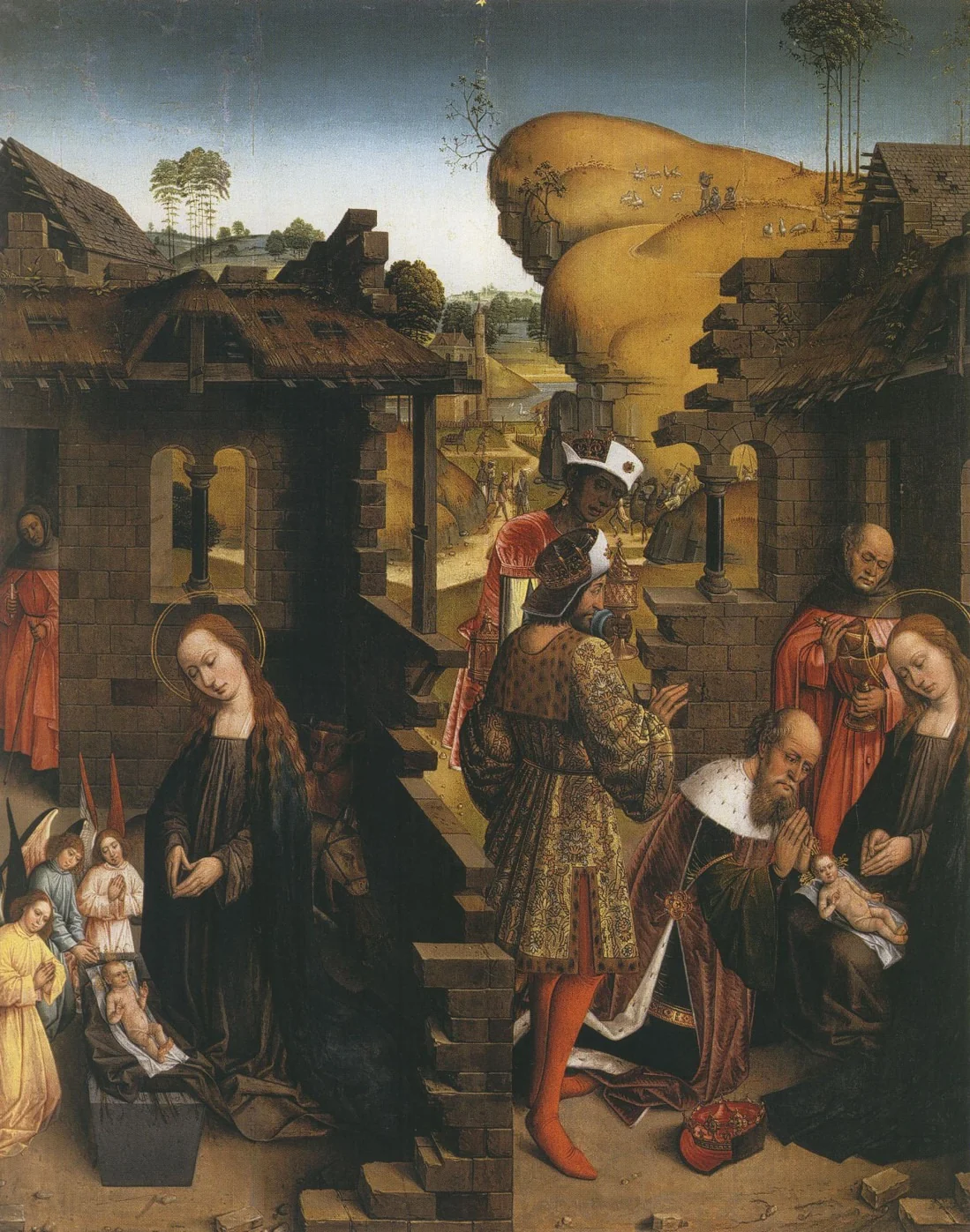 De geboorte en de aanbidding van de Wijzen, detail