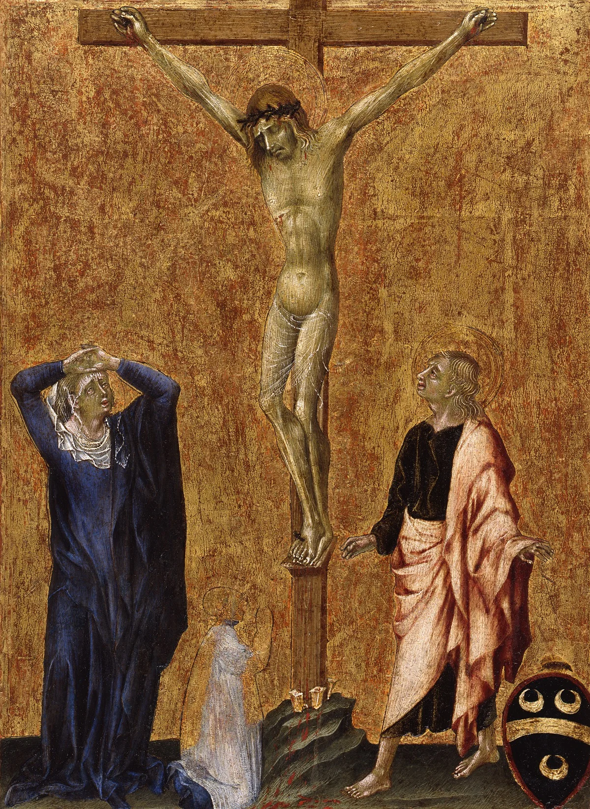 Christ on the cross between Mary and John with a kneeling Dominican, detail