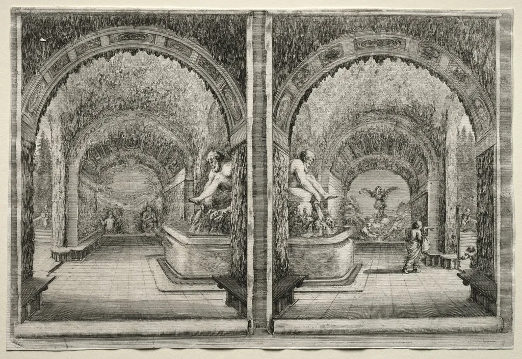 Views of the Villa of Pratolino:  Two Views of the Grotto, by Stefano Della Bella, 1653