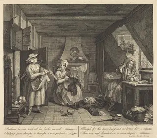 The Distressed Poet, by William Hogarth, ink, 1736