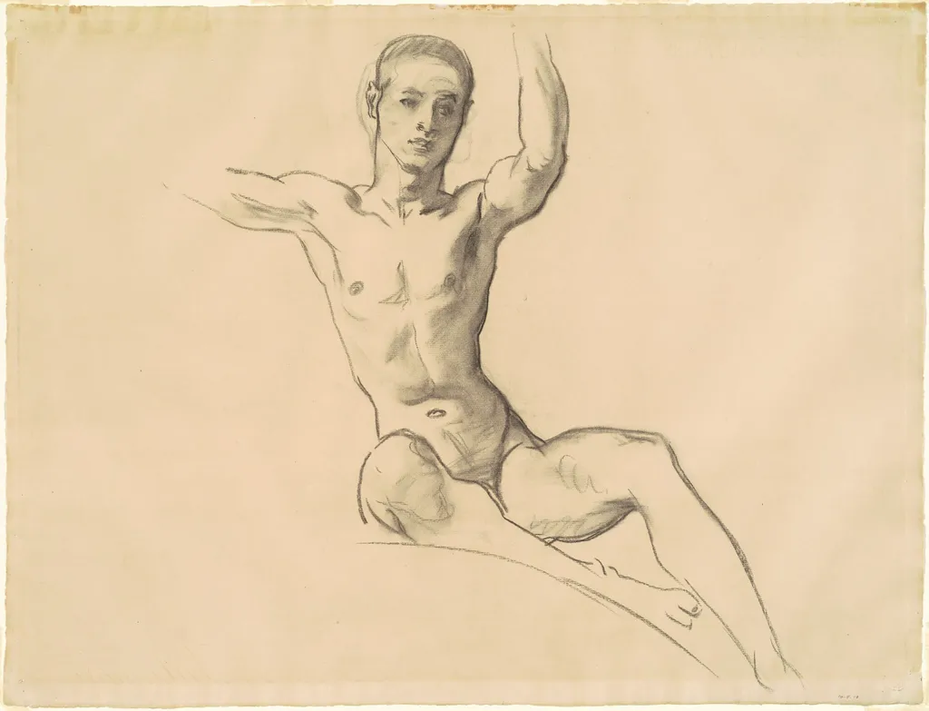 Study for Figure above "Music", by John Singer Sargent, charcoal, 1920