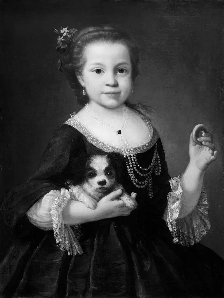 Portrait of a girl with a dog, by Alessandro Longhi, unspecified, 1740