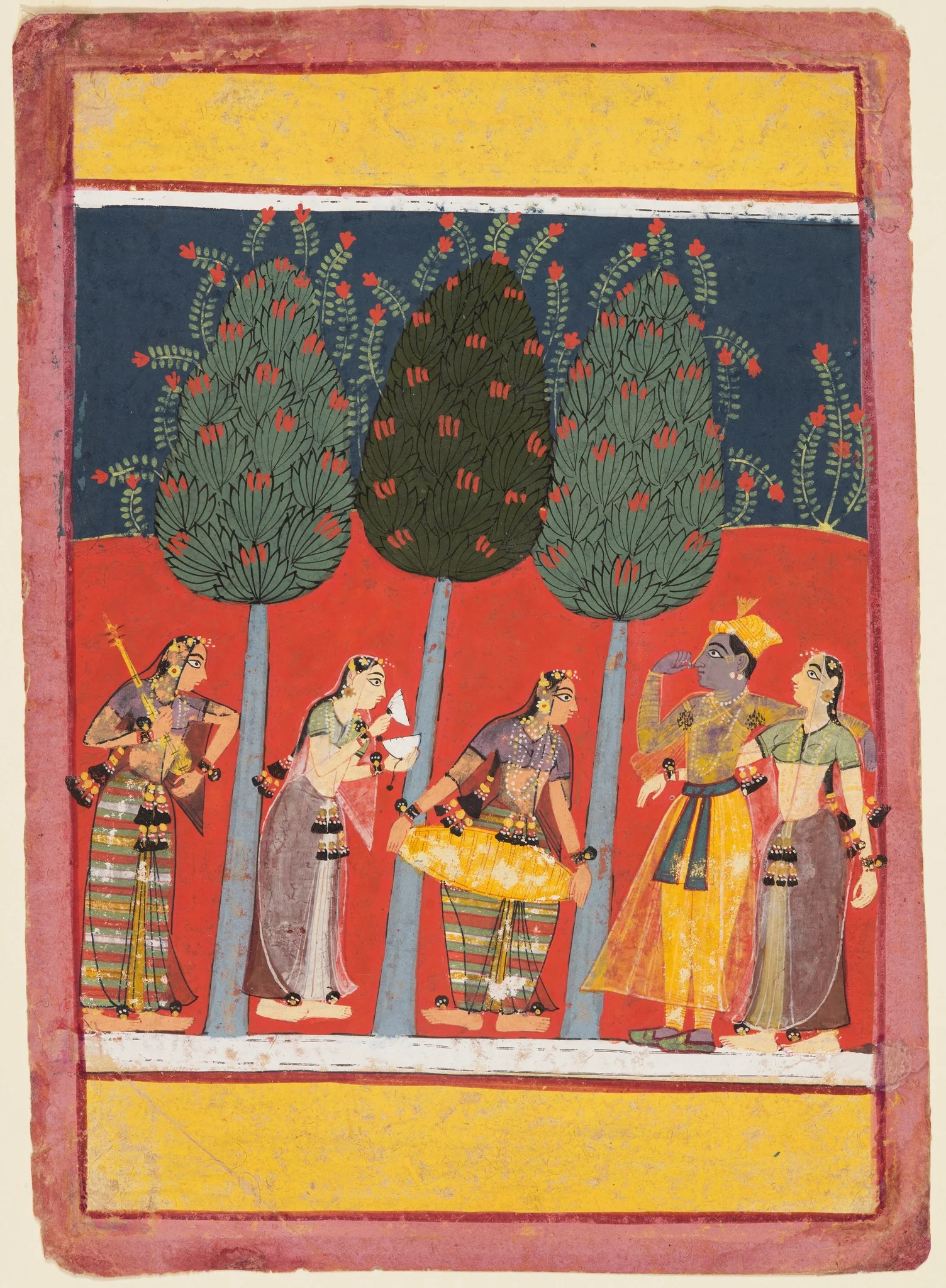 Women Play Music for Radha and Krishna: Chitrini Nayika, from a Rasikapriya, detail