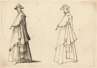 Lady in a Large Coat, by Jacques Callot, ink, 1617