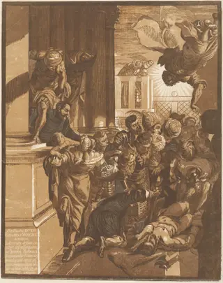 The Miracle of Saint Mark (left side), by John Baptist Jackson, ink, 1740