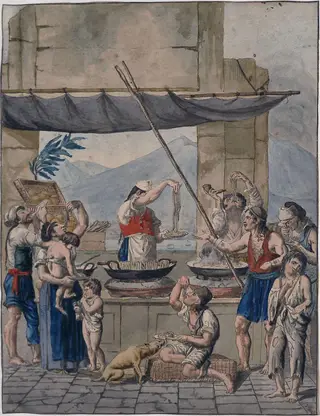 Spaghetti eaters, by - LUIGI, watercolor, 1812