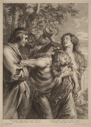 Drunken Silenus, by Schelte Adams Bolswert, ink, 1622