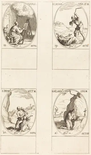 St. Luke; St. Lucian; St. Irene; St. Hilarion, by Jacques Callot, ink, 1634