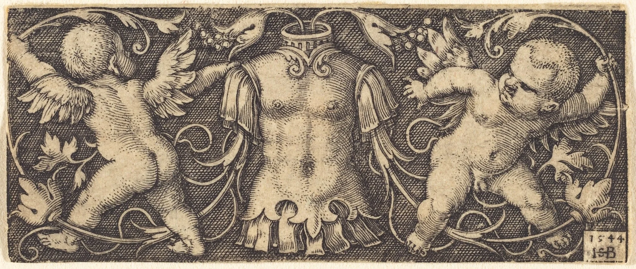 Ornament with Armour and Two Genii, detail