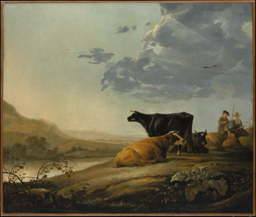 Young Herdsmen with Cows, by Aelbert Cuyp, oil, 1657