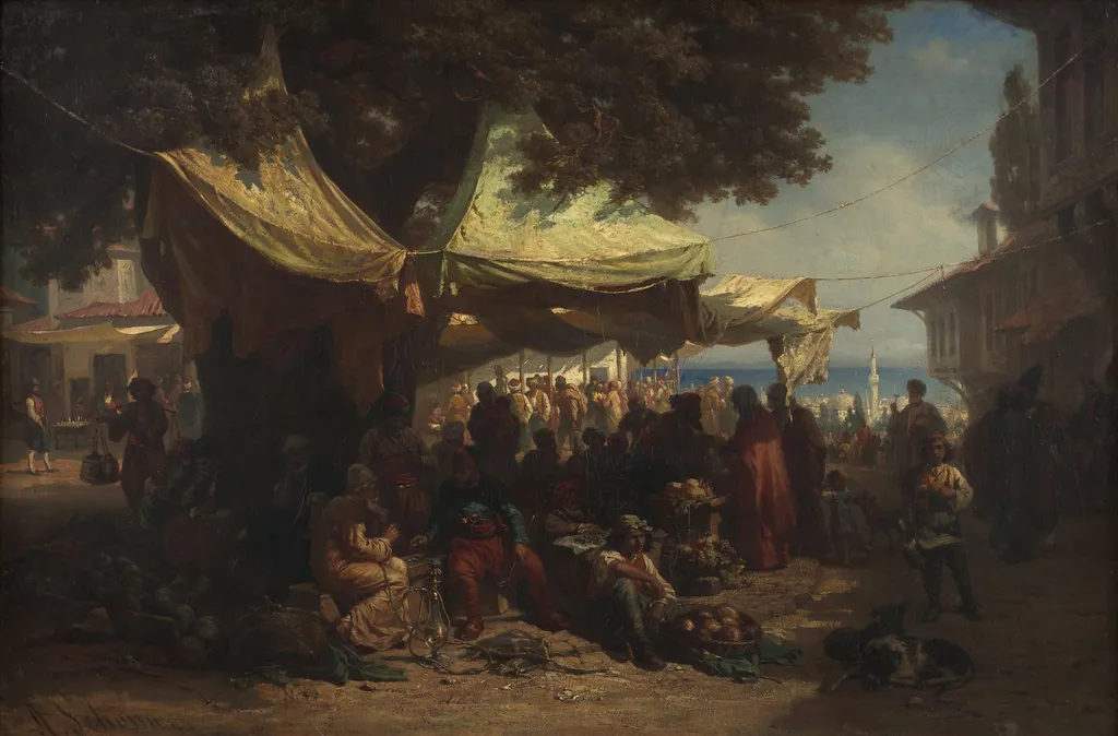 Constantinople Market, by Alois Schönn, oil, 1868
