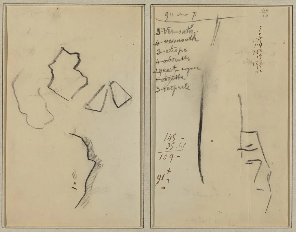 A Profile and Four Shapes; Sketch of a Man's Head [recto], by Paul Gauguin, ink, 1886