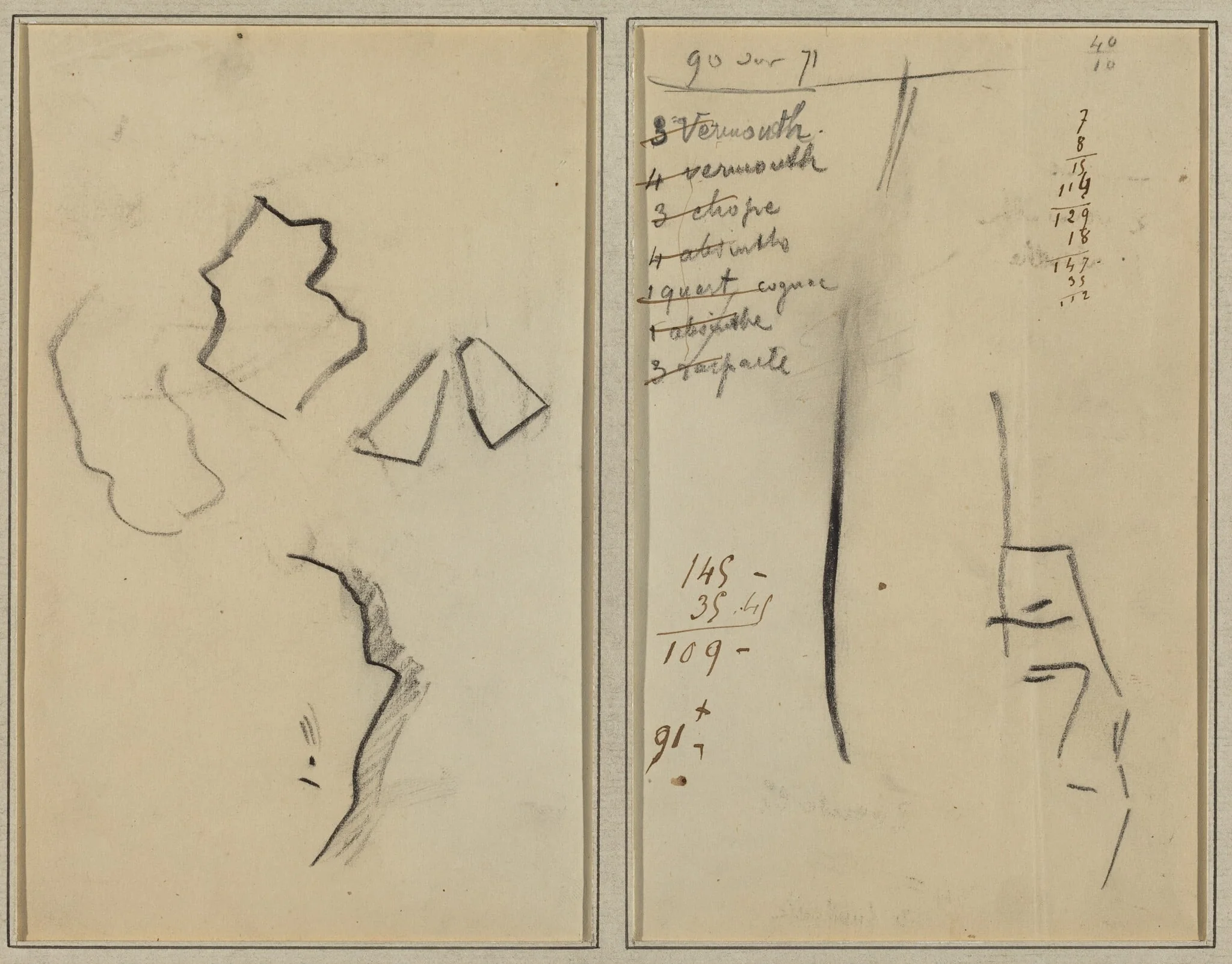 A Profile and Four Shapes; Sketch of a Man's Head [recto], detail