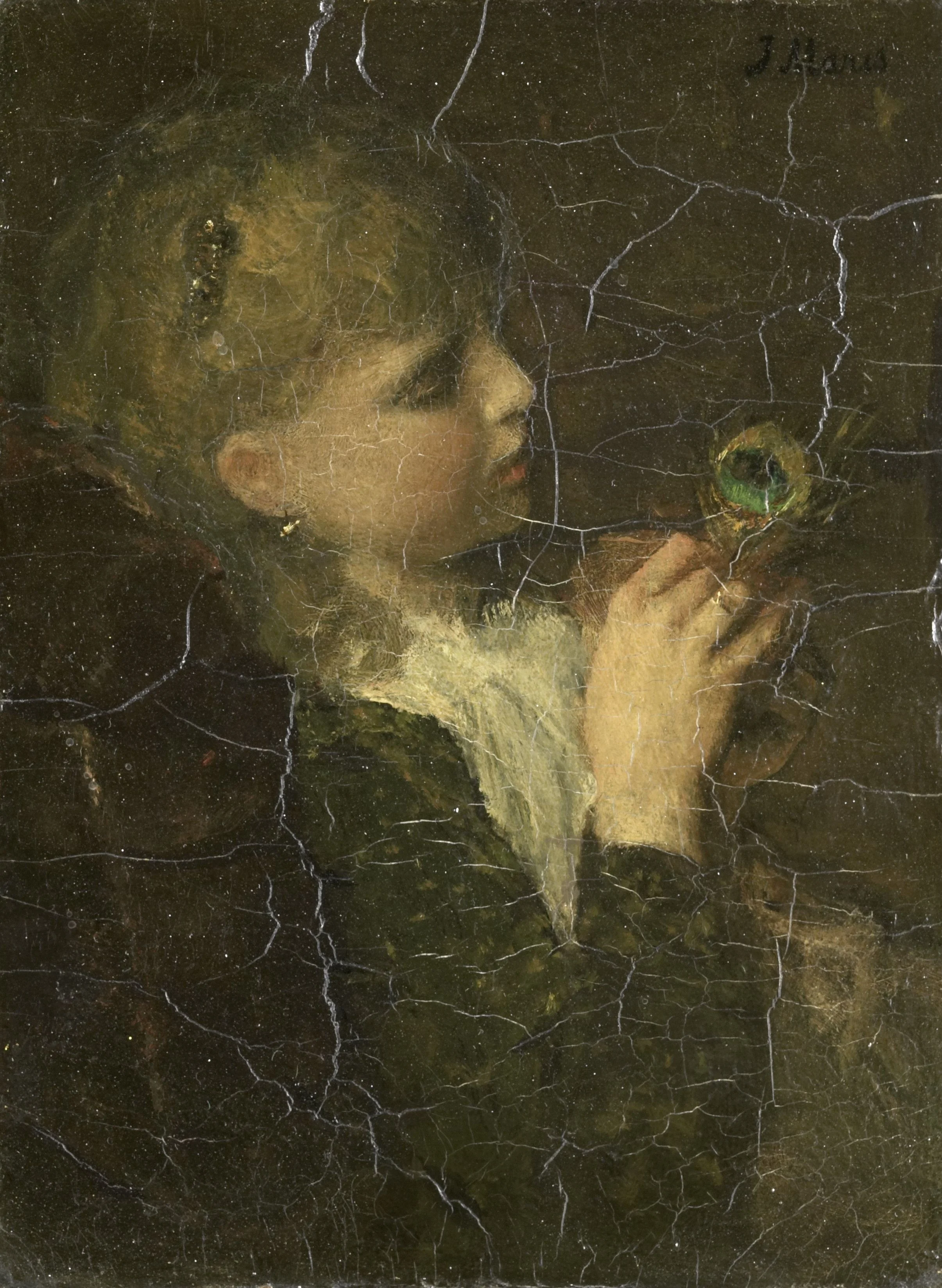Girl with a Peacock Feather, detail