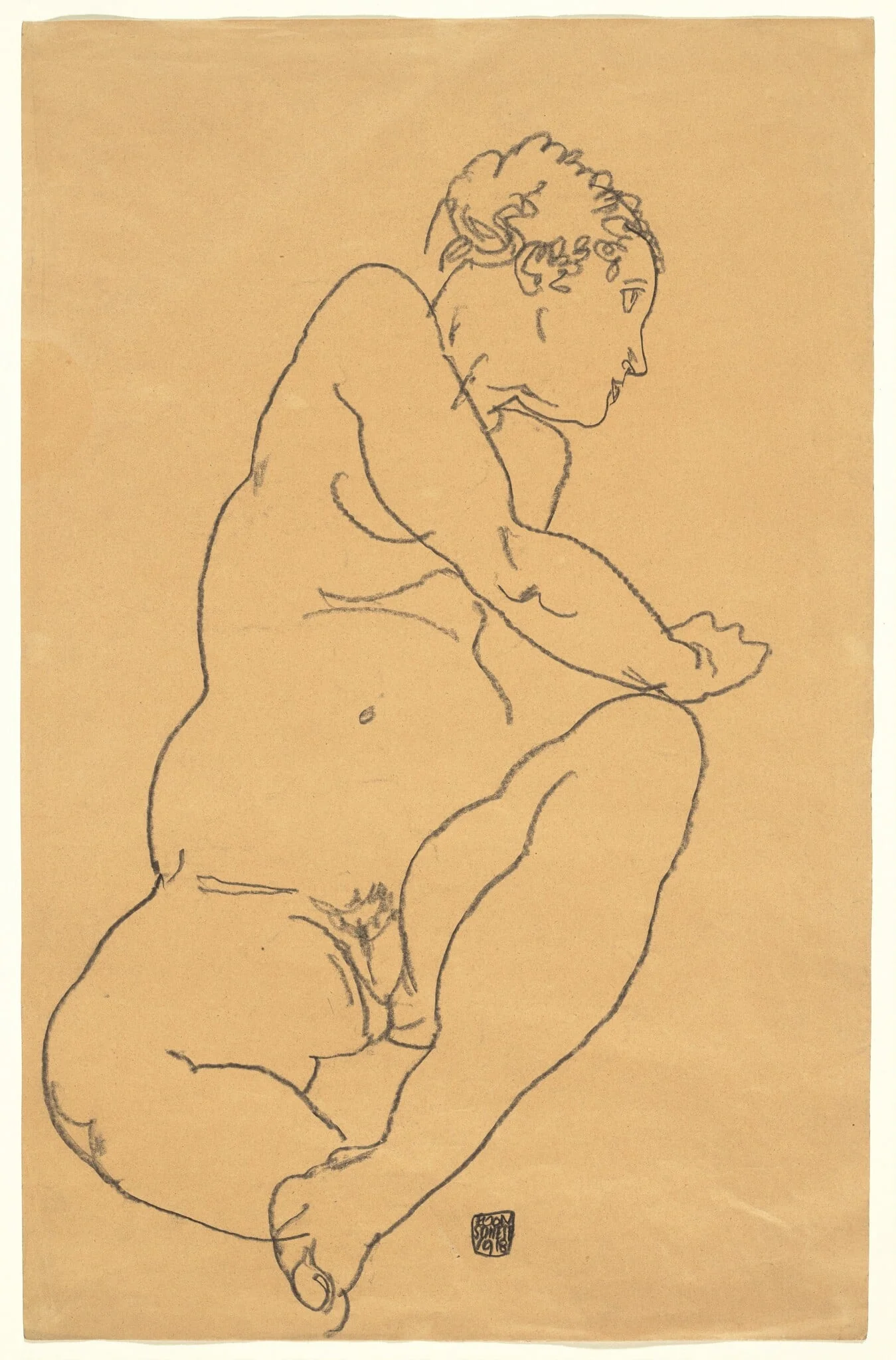 Female Nude Bending to the Left, detail