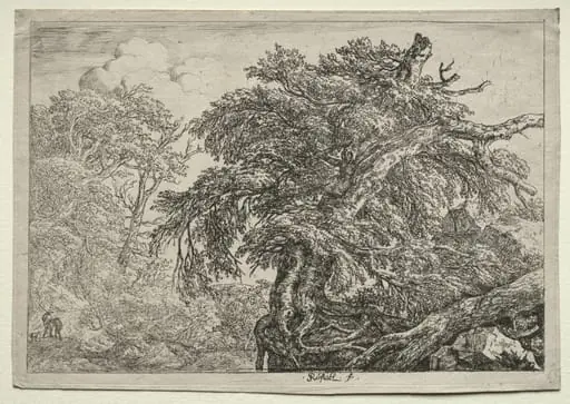 Two Peasants and their Dog, by Jacob van Ruisdael, 1650