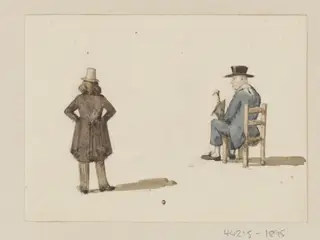 A man standing and another seated, by Ambrose Poynter, watercolor, 1835