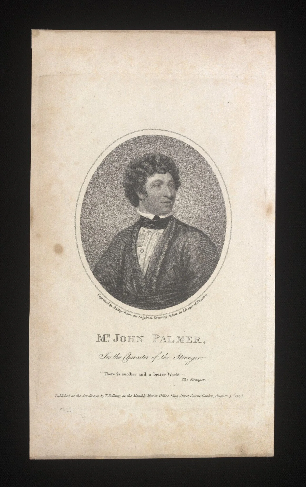 Mr John Palmer in the character of the Stranger, detail