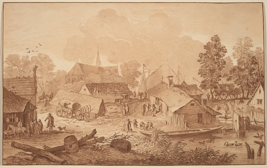 Village with Pond, by Cornelis Ploos van Amstel, chalk, 1782