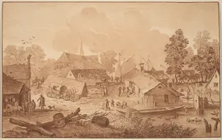 Village with Pond, by Cornelis Ploos van Amstel, chalk, 1782