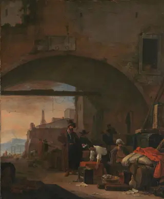 View of a Levantine port, by Thomas Wijck, oil, 1650