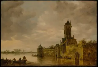 Castle by a River, by Jan van Goyen, oil, 1647