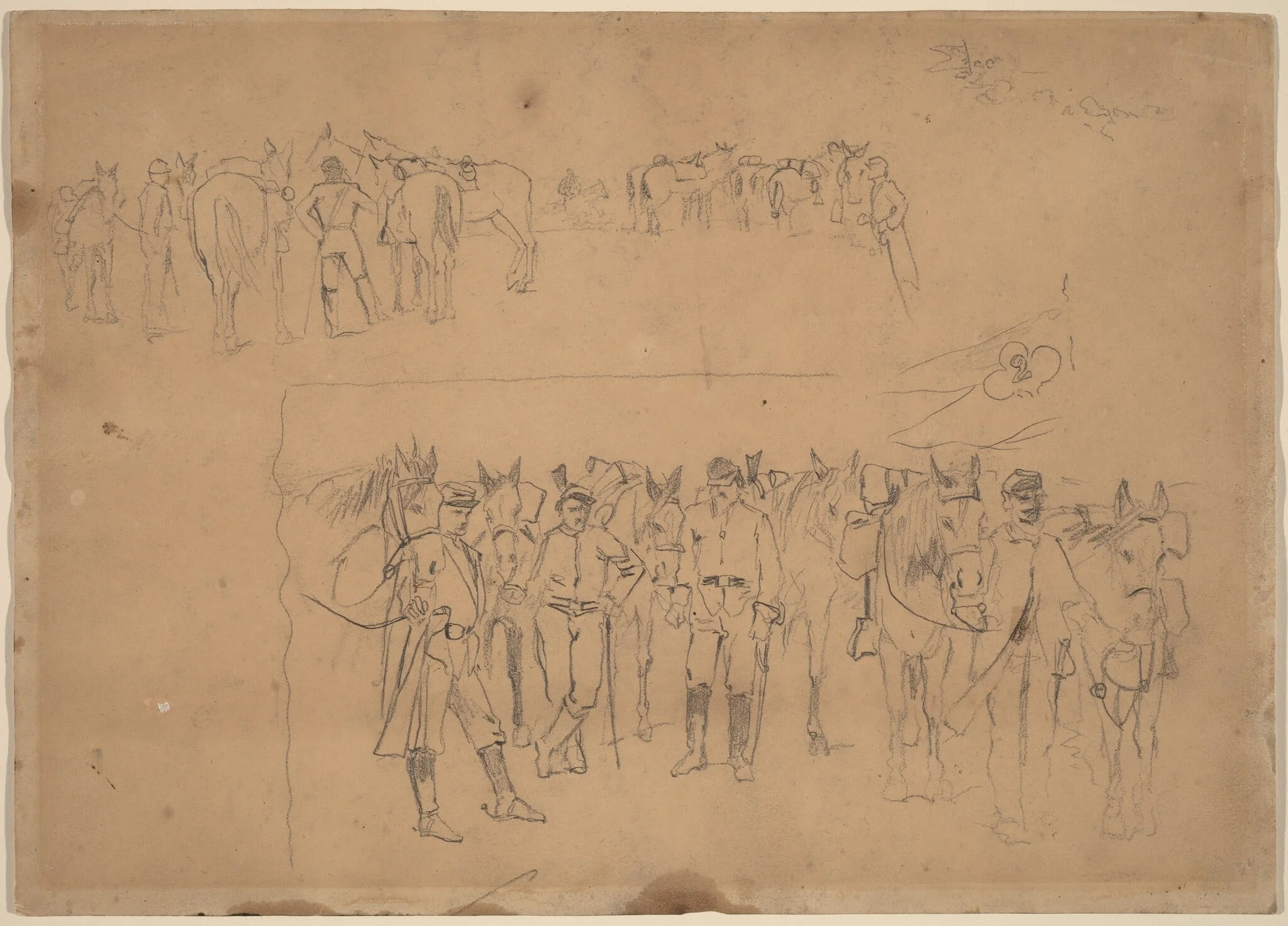 Officers and Horses at Rest, detail